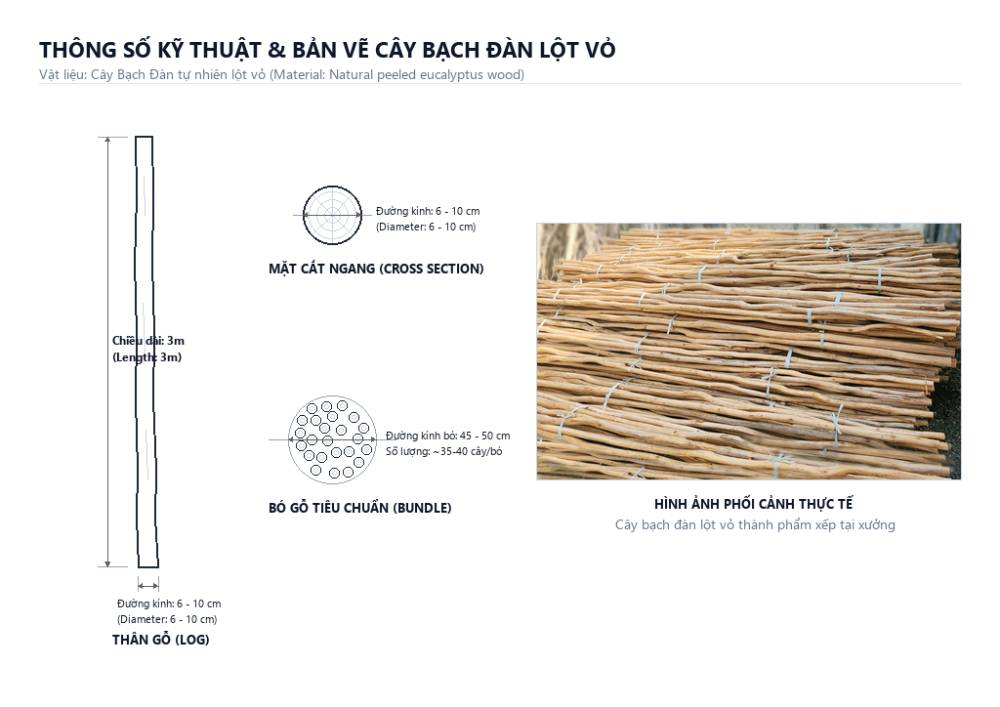 Cây Bạch Đàn Lột Vỏ --- Peeled Eucalyptus Wood Poles